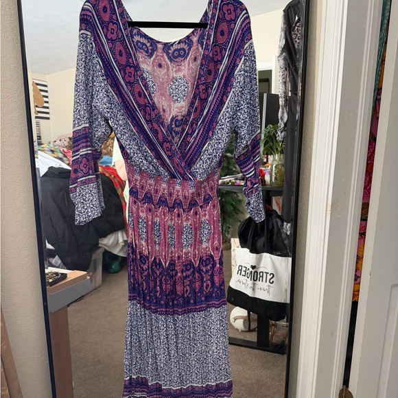 Free People Vibrant Purple and Pink Long Sleeve Dress - Picture 3 of 5